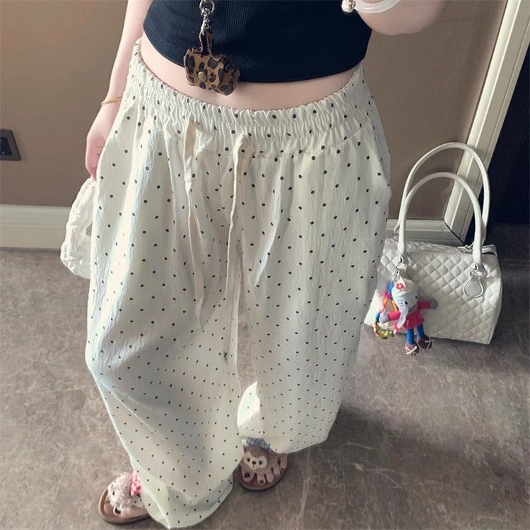 小个子慵懒日系复古竖条纹可外穿睡裤女夏季薄款宽松休闲遛弯长裤