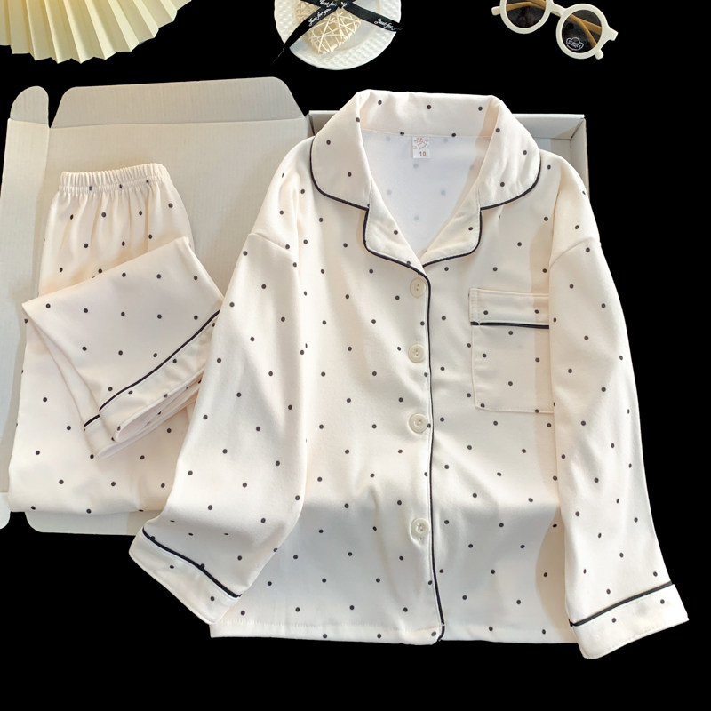 2025新款睡衣女士冬季德绒开衫简约波点长袖套装休闲卡通家居服女