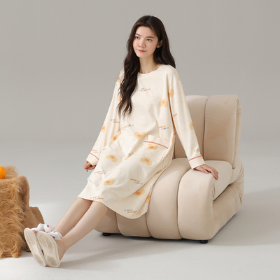 纯棉睡裙2025新款长袖连衣裙吸湿透气可爱卡通女生宽松睡衣家居服