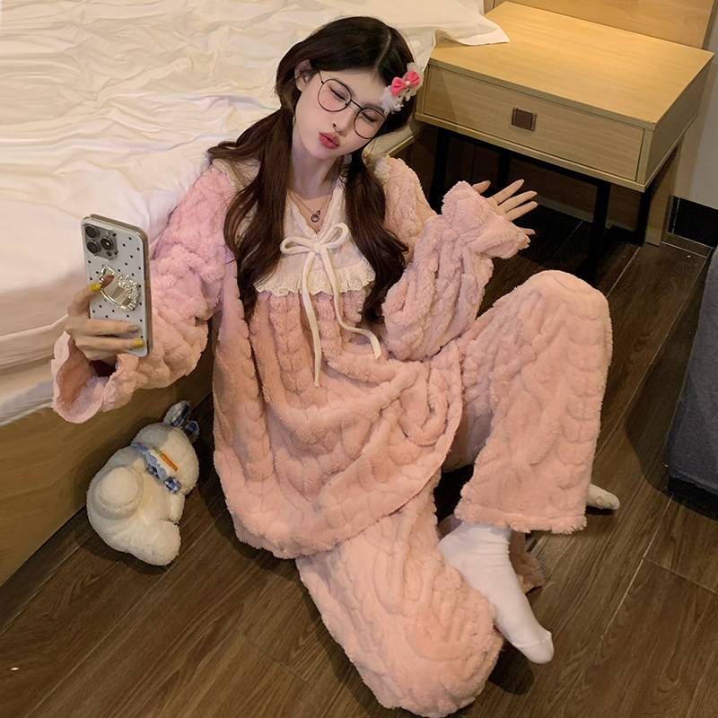 珊瑚绒睡衣女款秋冬季加绒加厚甜美保暖2025新款法兰绒家居服套装