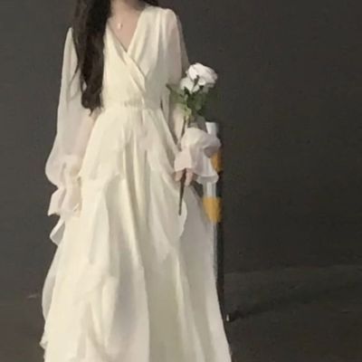 秋冬季穿搭桔梗法式初恋长裙甜美温柔风荷叶边公主连衣裙子女