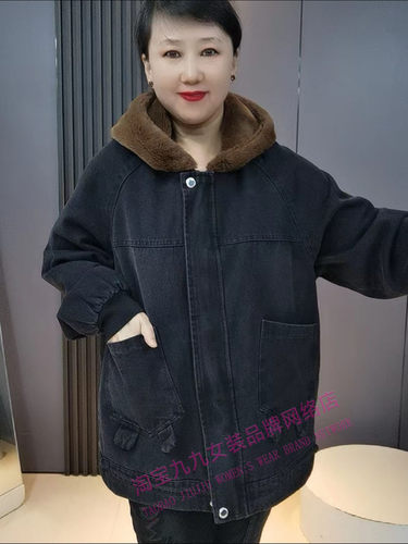 加绒加厚水洗软牛仔外套女士秋冬