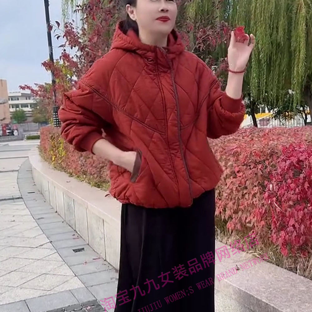 时尚妈妈加棉短外套2025秋冬新款休闲百搭连帽宽松上衣短棉袄上衣,女装/女士精品,中老年女装,淘宝优惠券,粉丝福利购,淘宝优惠卷