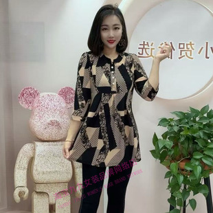 遮肉显瘦小花衫女夏季新款中年妈妈遮肉显瘦减龄七分袖中长款上衣