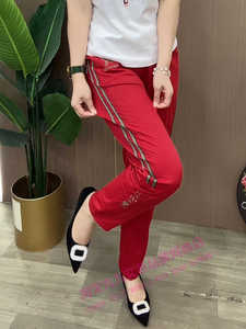 夏季薄款冰丝刺绣休闲裤女士韩版高腰百搭显瘦弹力哈伦小脚爆冰裤