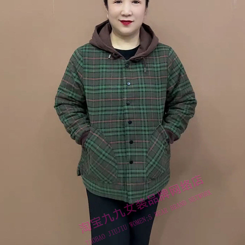 妈妈秋冬格子大兜拼色帽款二棉外套女舒适保暖时尚百搭中老年女装,女装/女士精品,中老年女装,淘宝优惠券,粉丝福利购,淘宝优惠卷