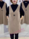 拼接假两件连衣裙女士中年妈妈秋冬休闲高腰气质显瘦打底长袖 裙子