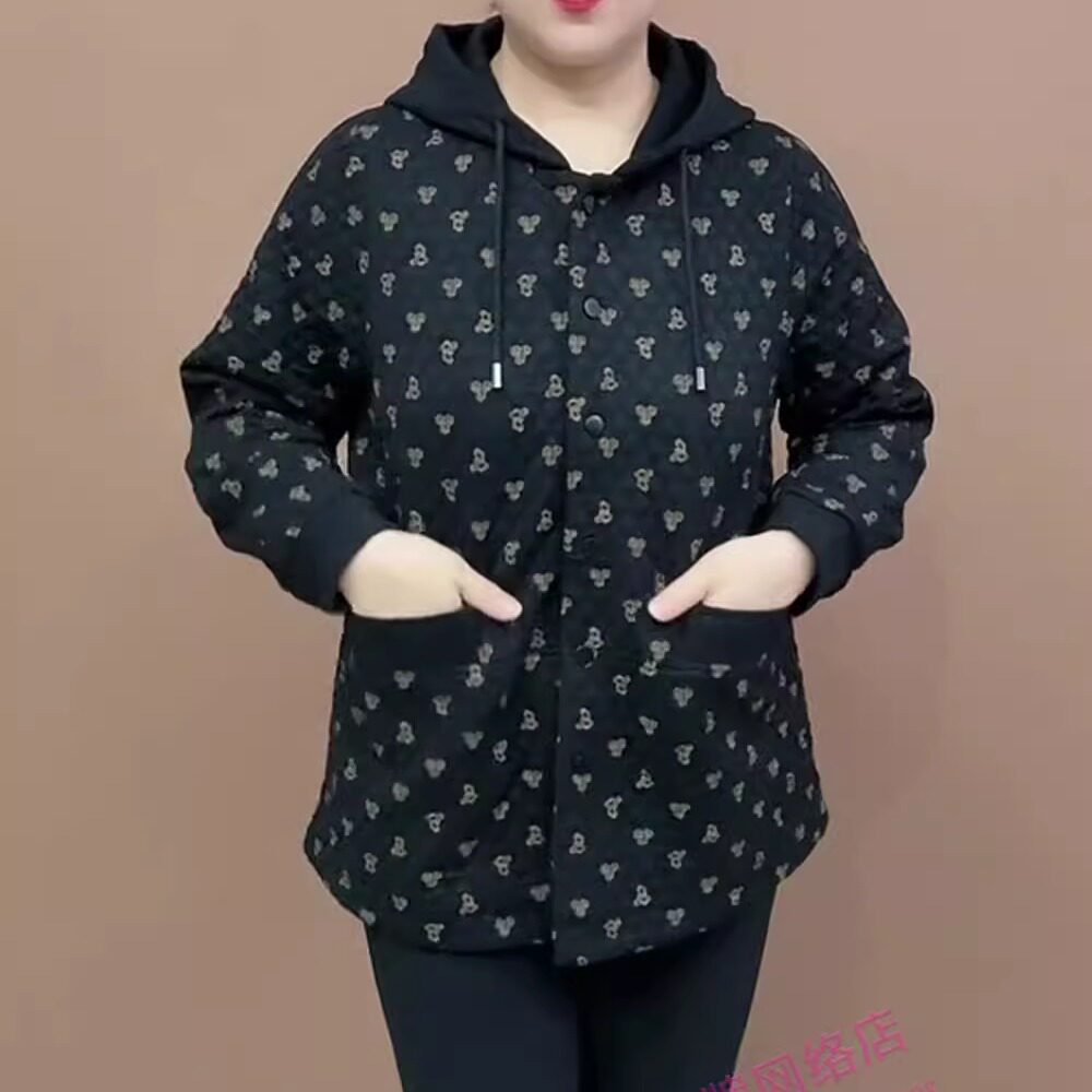 时尚休闲外套女士秋冬新款韩版宽松中老年妈妈洋气大码连帽上衣