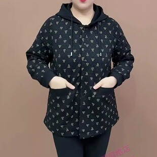 时尚休闲外套女士秋冬新款韩版宽松中老年妈妈洋气大码连帽上衣