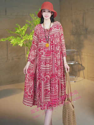 薄款女士花色显瘦大码宽松连衣裙