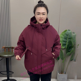 显瘦百搭中年妈妈上衣 休闲连帽外套女秋冬宽松大码 净版 二棉服时尚