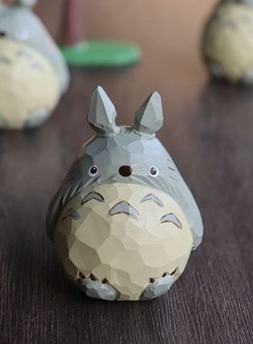 手工木雕龙猫桌面摆件车载公仔宫崎骏动漫男女生节日装饰礼物手办