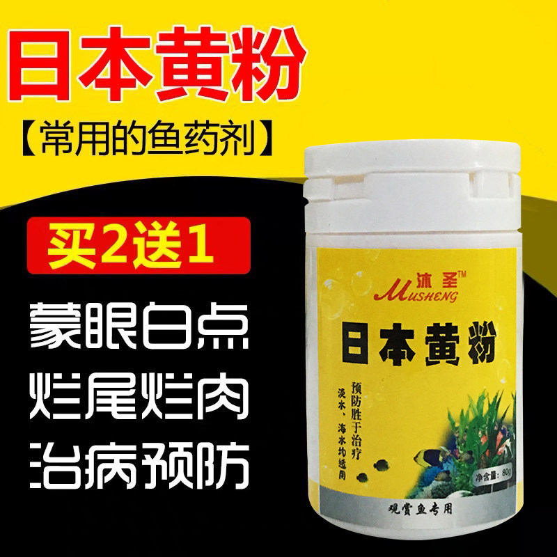 日本黄粉鱼药烂尾烂腮肠炎白点白毛蒙眼鱼病水族药观赏鱼龟药