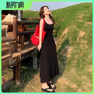 藏青色法式无袖吊带连衣裙显瘦裙子女夏季爆款2025新款感长裙