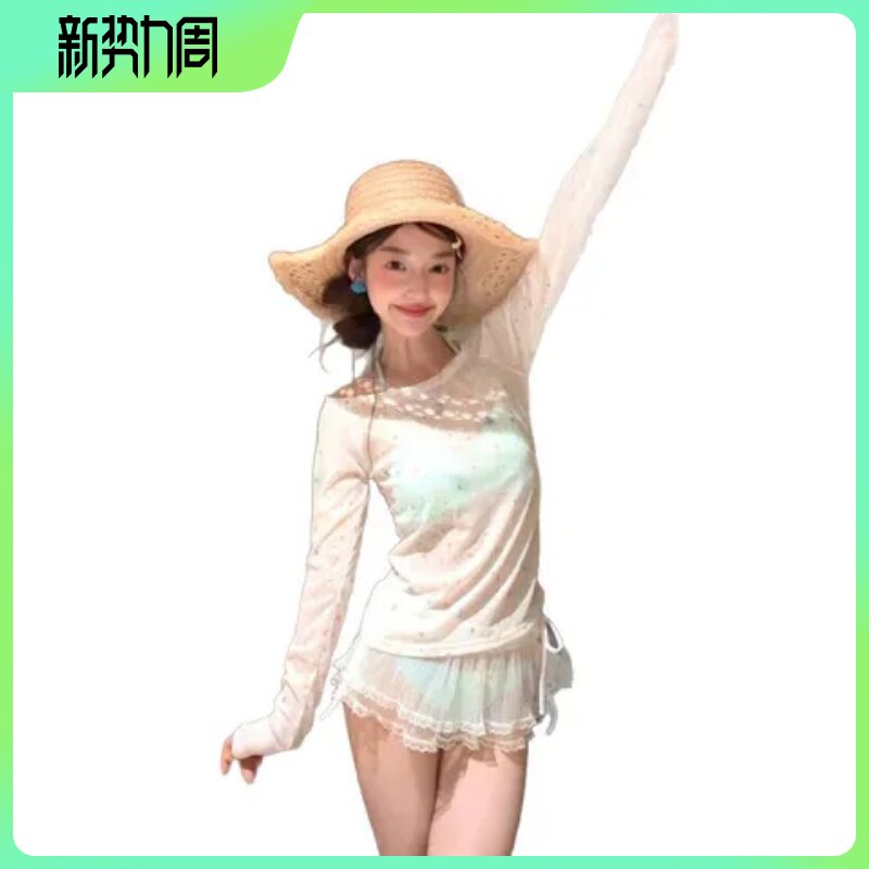 罩衫屁帘薄款女泳衣星星套装源头浅绿夏季蕾丝比基尼女