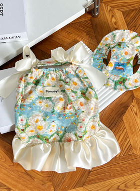 宠物狗狗夏季花朵印花裙户外宠物衣服荷叶边公主风狗狗裙子大狗裙