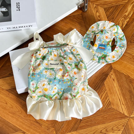 宠物狗狗夏季花朵印花裙户外宠物衣服荷叶边公主风狗狗裙子大狗裙