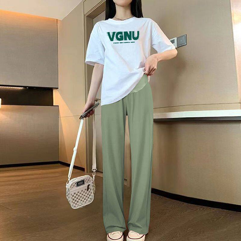 MATERNITY SUIT SUMMER WIDE-LEG PANTS COTTON SHORT-SLEEVED T-SHIRT TOP NEW FASHION CASUAL AND LOOSE THIN TWO-PIECE SET