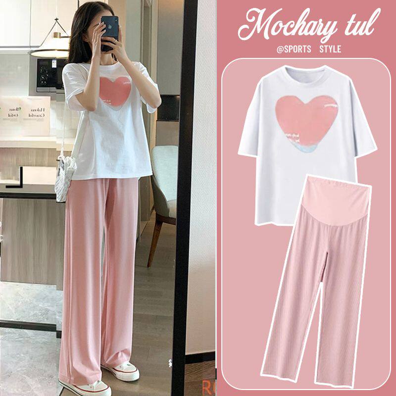 MATERNITY SUIT SUMMER WIDE-LEG PANTS COTTON SHORT-SLEEVED T-SHIRT TOP NEW FASHION CASUAL AND LOOSE THIN TWO-PIECE SET