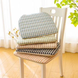 日式坐垫全棉椅子垫四季通用格子屁垫餐椅垫马蹄形护臀垫家用防滑
