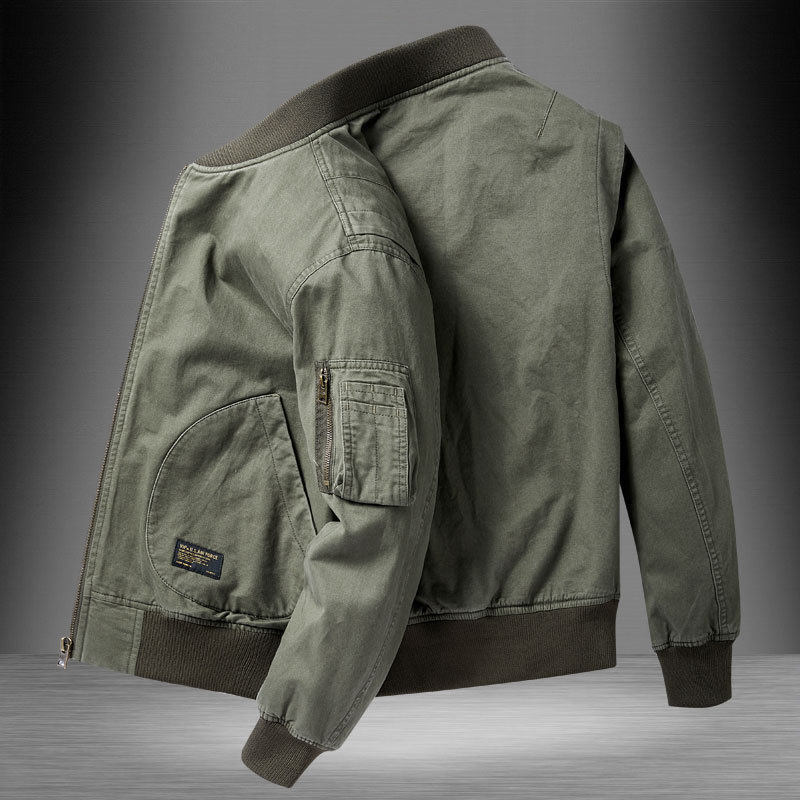工装外套男秋冬季加棉宽松大码纯棉中年休闲棒球服男士飞行员夹克