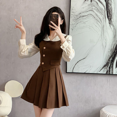 法式复古假两件连衣裙女