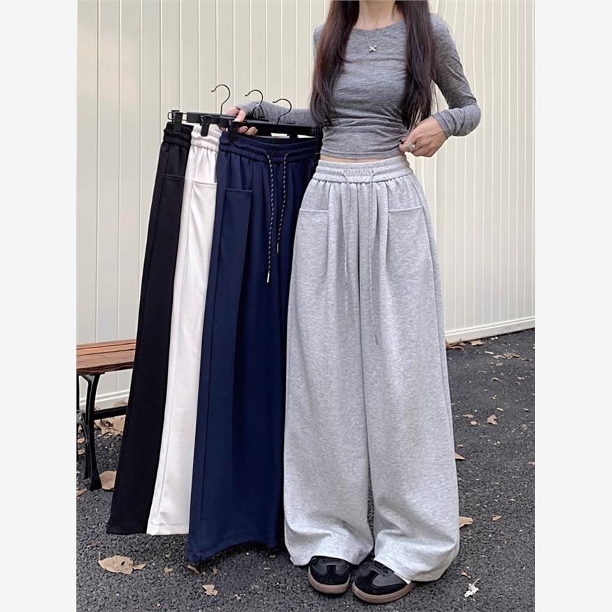 慵懒风阔腿裤女秋冬2024新款高腰垂感直筒休闲拖地长裤子宽松卫裤