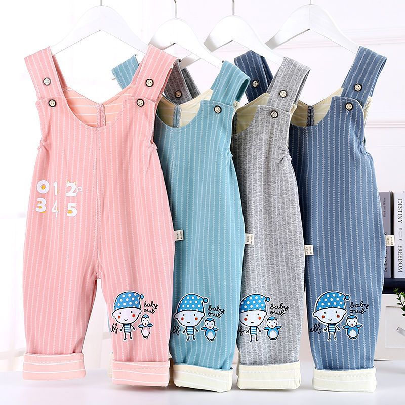 婴幼儿纯棉背带裤子双层春秋季外出穿01-2岁3男女小童装宝宝开档