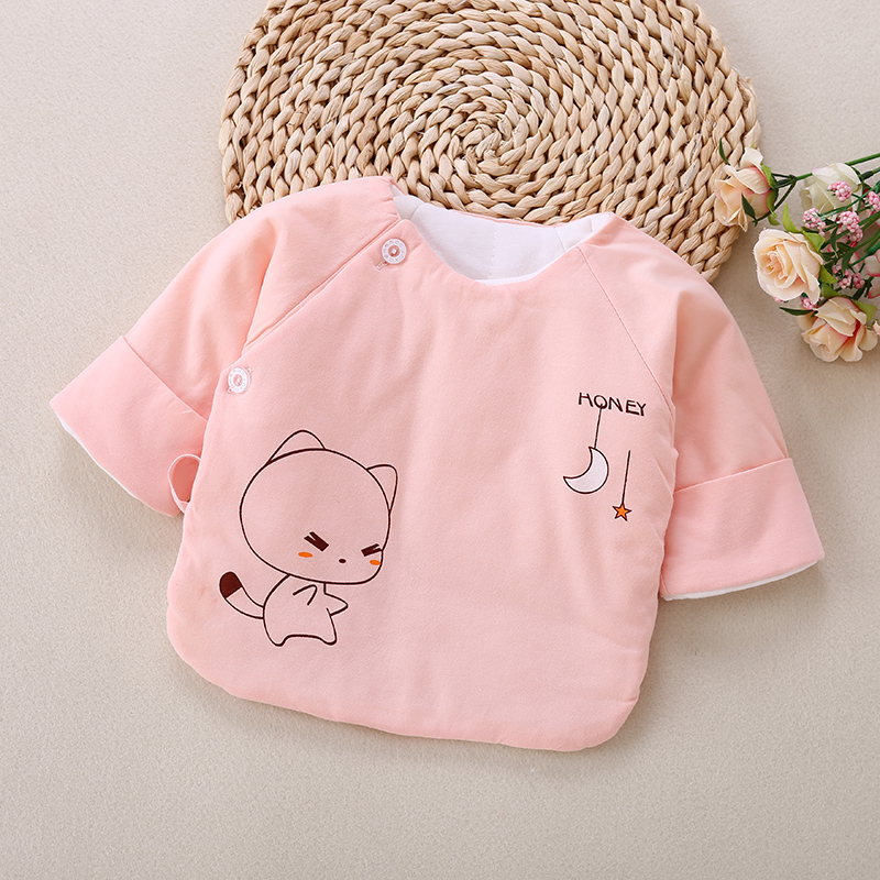 新生儿薄棉半背纯棉保暖上衣单件刚出初生婴儿夹棉春秋季用品满月