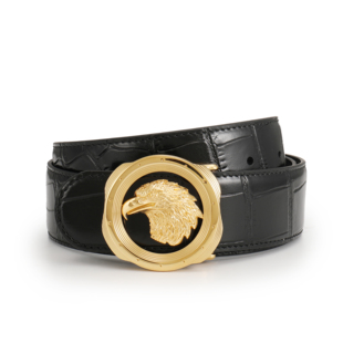 新款男士史蒂芬裤腰带老鹰头不锈钢平滑扣潮流打孔个性真牛皮皮带