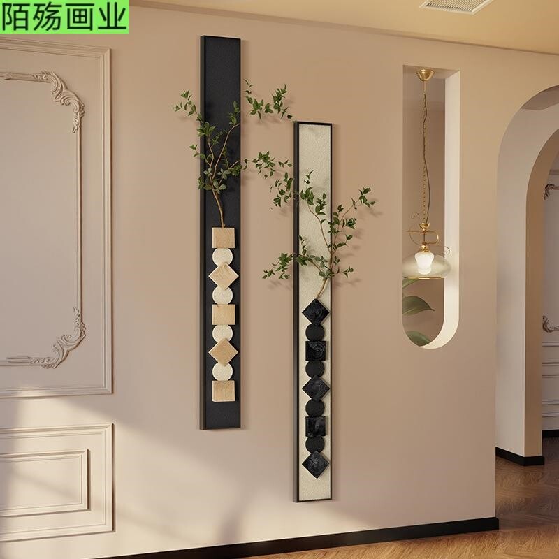立体法式复古入户正对门玄关装饰画过道走廊挂画客厅竖版长条壁画