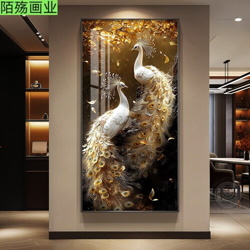 孔雀挂轻奢高级感玄关装饰大气入户正对门高档走廊过道挂画装饰画
