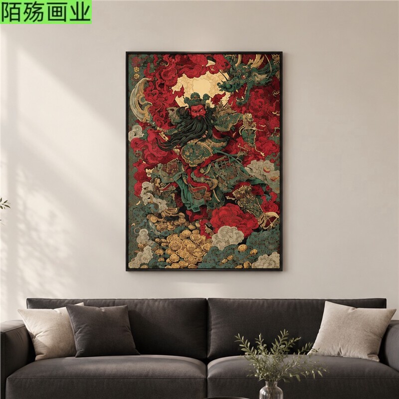 新中式红脸关公图门神户门镇宅装饰画玄关客厅关人物壁画神像挂画