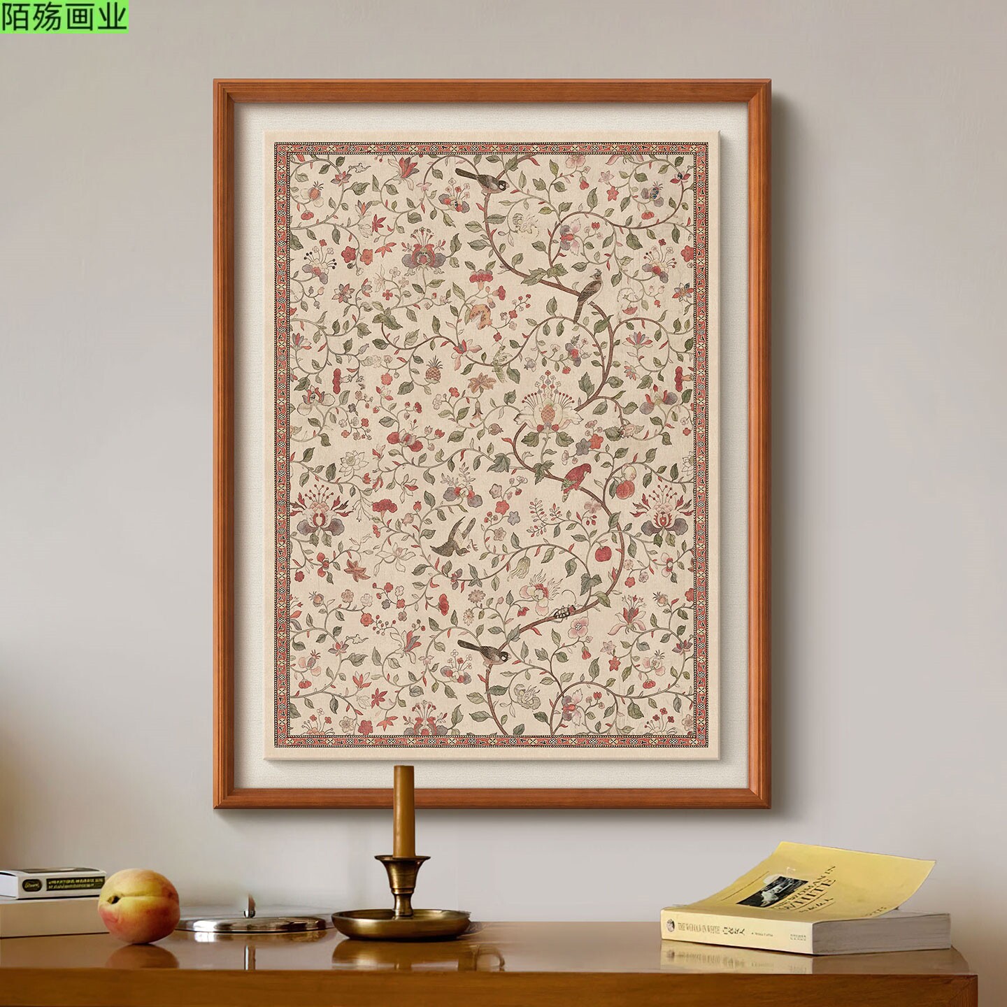 喜上枝头》法式中古风客厅花鸟装饰画餐厅玄关复古卧室实木框挂画