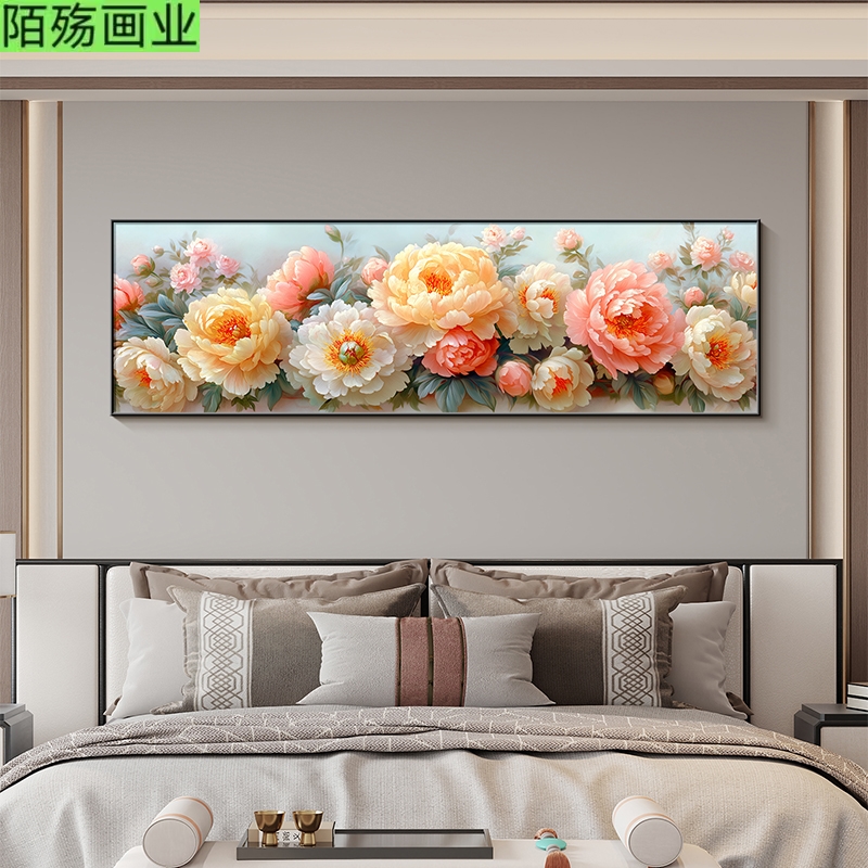 新中式花开富贵卧室床头挂画客厅沙发背景墙装饰画大气牡丹花壁画图片