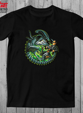 异形大战黑衣人T恤Alien vs Men in Black搞怪设计纯棉潮牌体恤