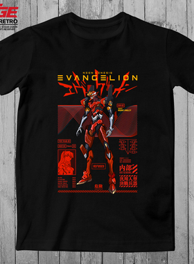 EVA二号机T恤明日香新世纪福音战士2号机动漫原创大码潮牌黑体恤