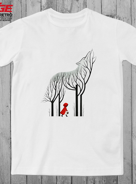 小红帽T恤童话潮流复古创意街头时尚简约TEE印花大码纯棉白色体恤