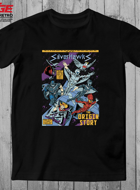 银鹰侠队T恤Silver Hawks复古怀旧动漫纯棉大码潮牌宽松黑色体恤