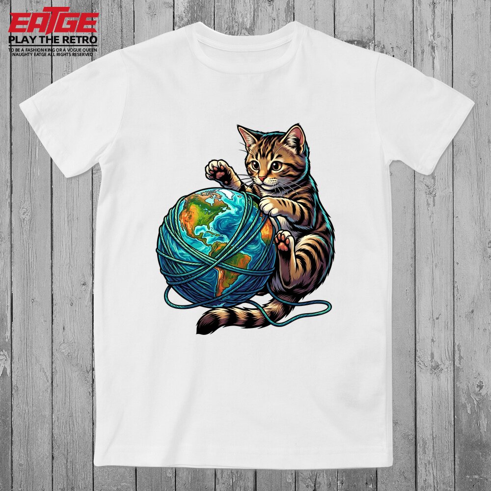 掌控世界的猫咪T恤黑衣人喵星人玩转地球搞怪萌宠EATGE原创体恤