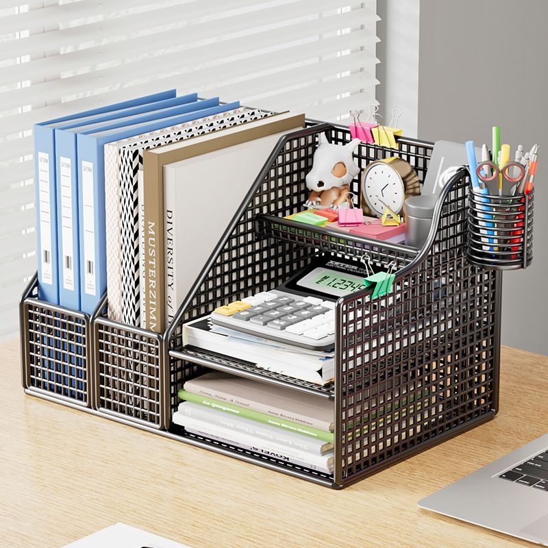 桌面收纳办公室桌上多层置物架书架铁艺文件收纳架