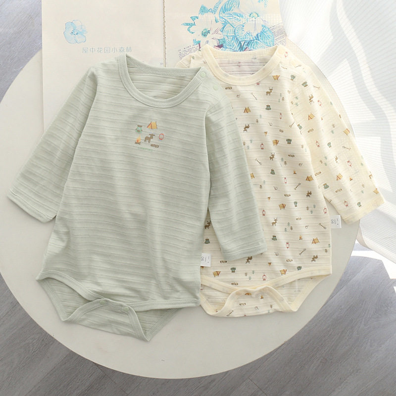 夏季薄款婴童长袖包屁衣纯棉日系打底男女宝宝婴儿连体哈衣爬服