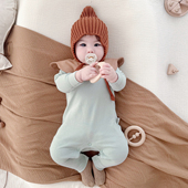 白色衣服新生儿宝宝春款 无骨婴儿纯棉连体衣秋季 打底长袖 睡衣爬服