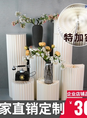 折叠圆柱纸质罗马柱路引婚礼道具白色摆件折纸甜品台变形橱窗布置