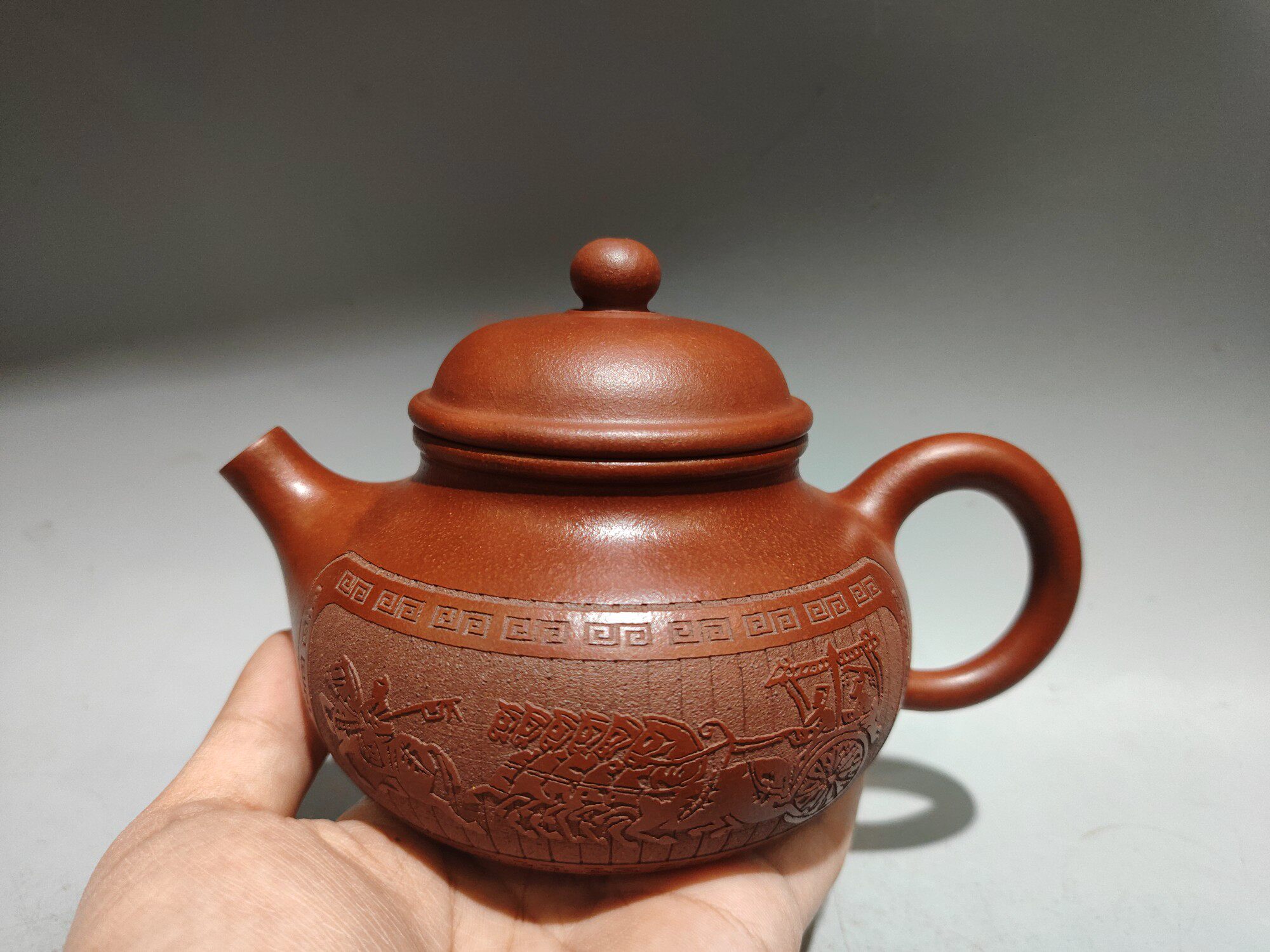 宜兴紫砂壶原矿朱泥名家手工刻字茶壶