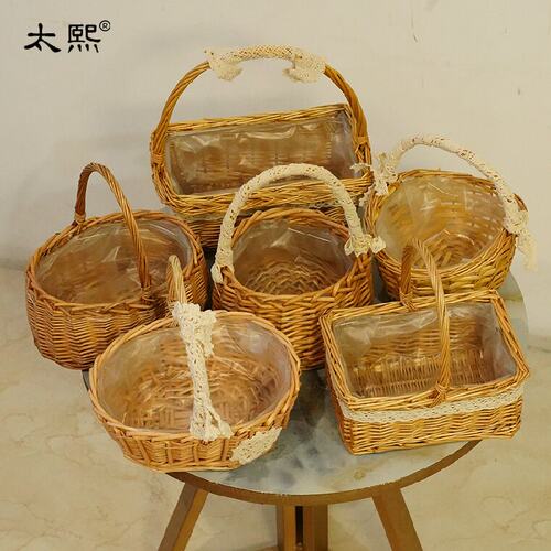 太熙手提花篮方形柳编椭圆草编藤
