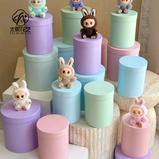 七夕马卡龙风蓝色圆形礼盒喜糖盒结婚伴手礼纸盒送礼高档礼品包装