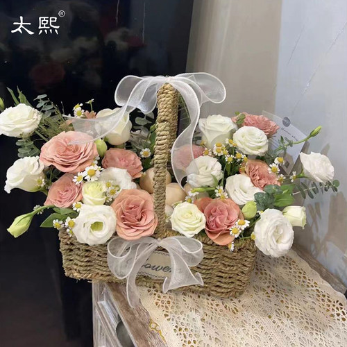 草编藤编竹编插花手提花篮
