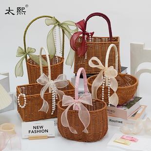 中秋节月饼鸡蛋花篮藤塑编织坐月子草编竹编鲜花插花闺蜜朋友礼物