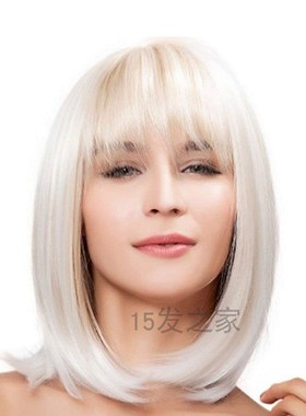 齐刘海白色混金色波波头bob外贸爆款短直发欧美时尚假发hair wigs